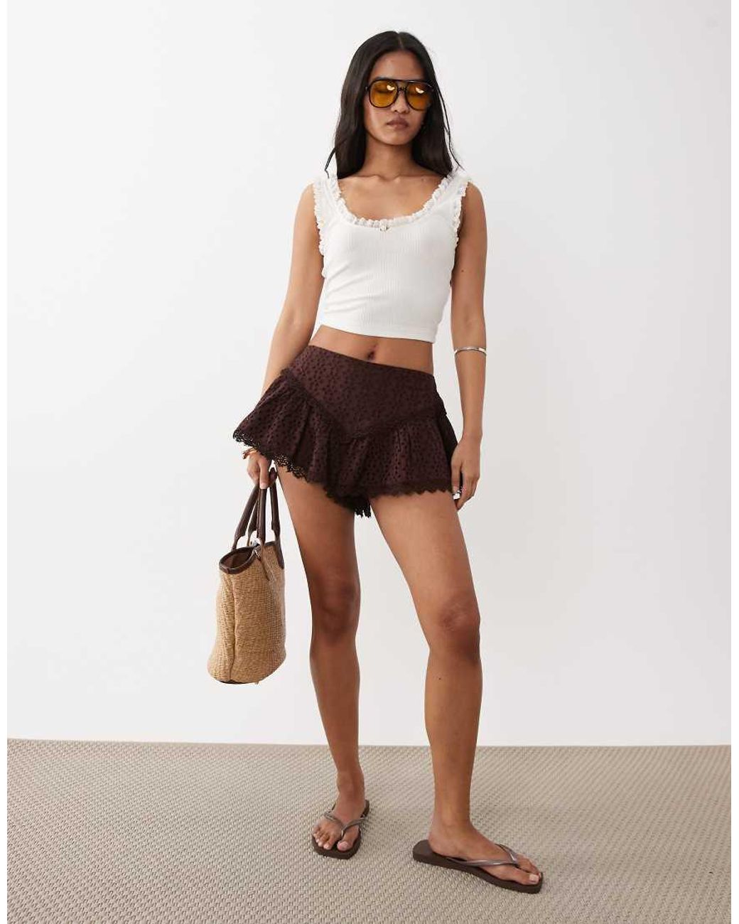 Miss Selfridge White Broderie Shorts