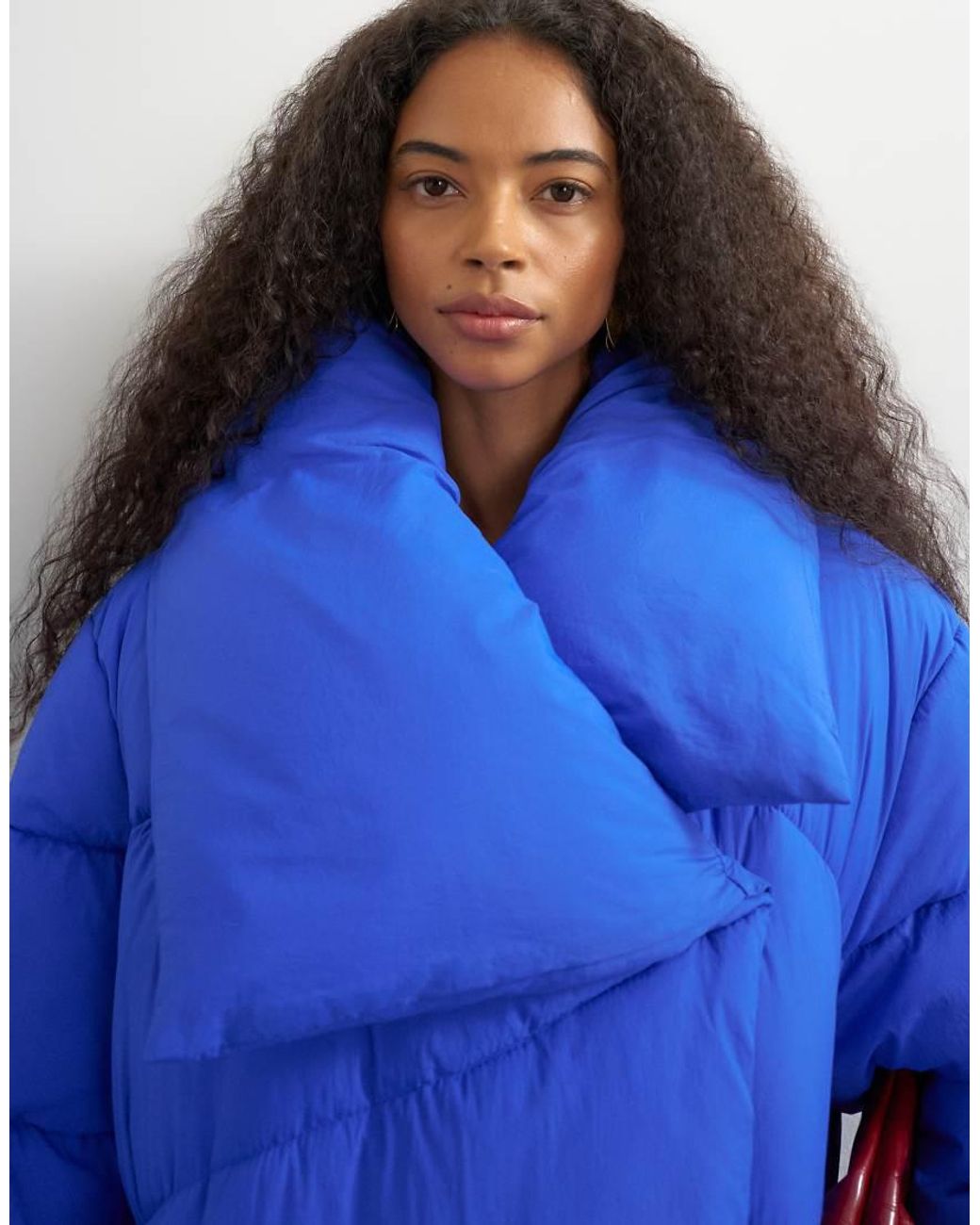TOPSHOP Blue Funnel Neck Mid Length Puffer Jacket