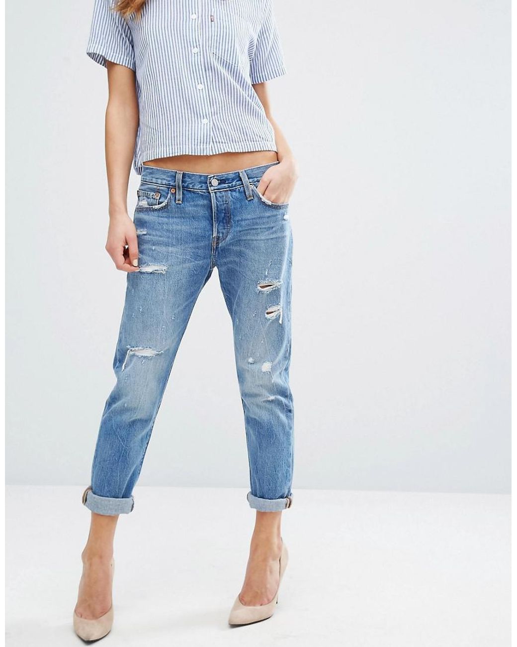 Levi's Levi's 501 Ct Boyfriend Jeans With Abrasions in Blue | Lyst UK