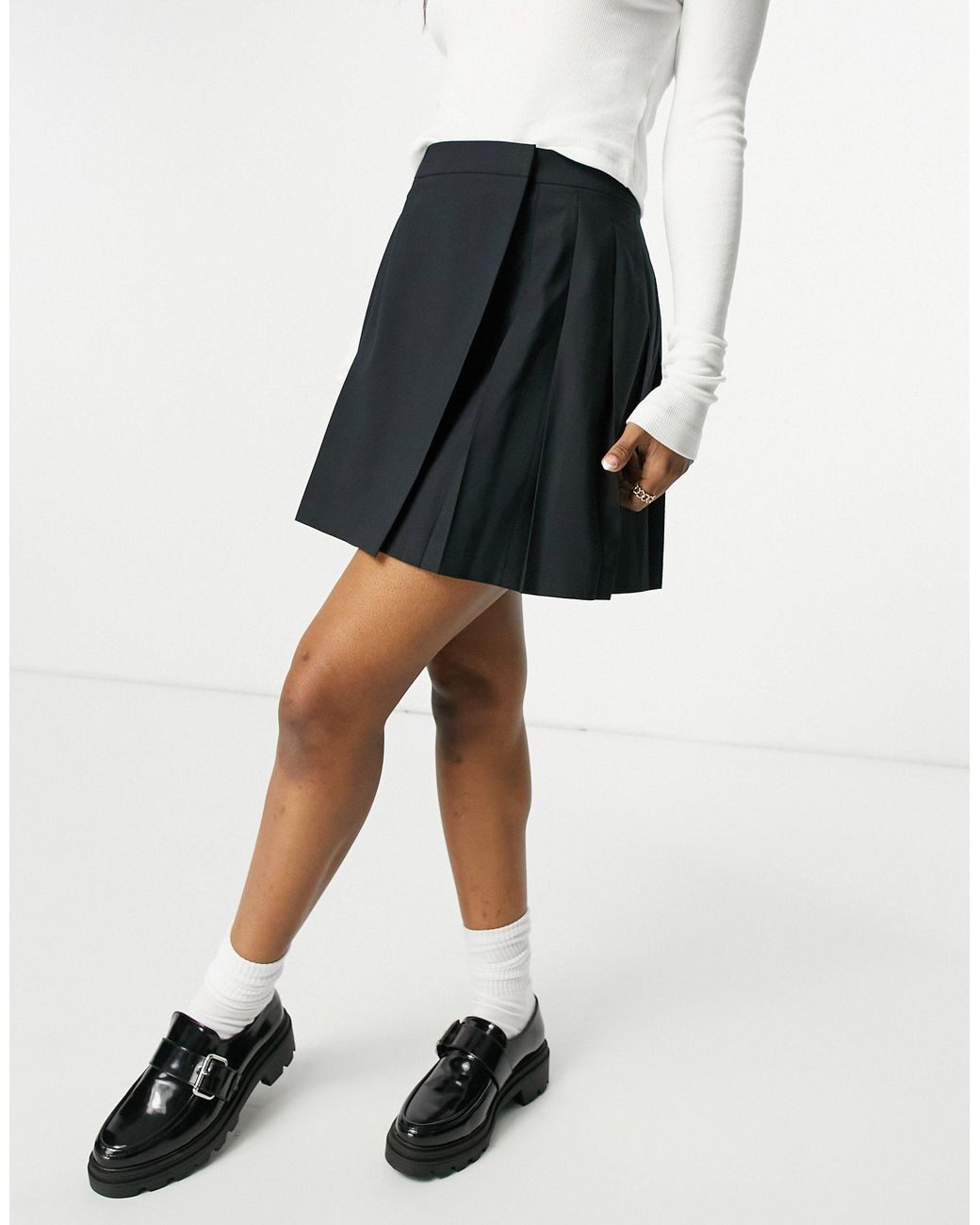 ASOS Denim Hourglass Pleated Mini Skirt in Black Lyst