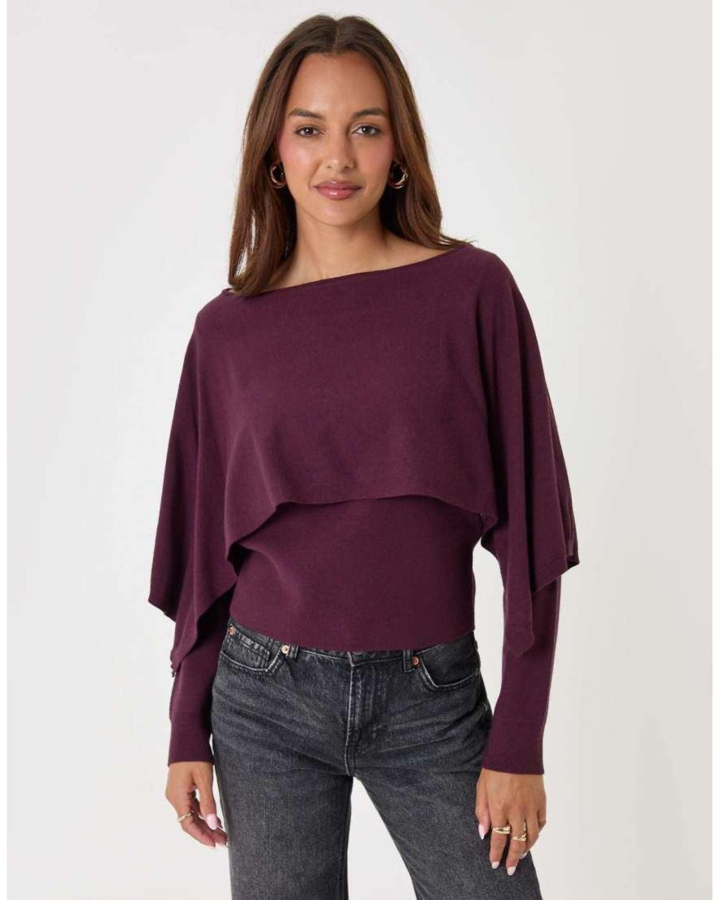 Threadbare Purple Long Sleeve Cape Top