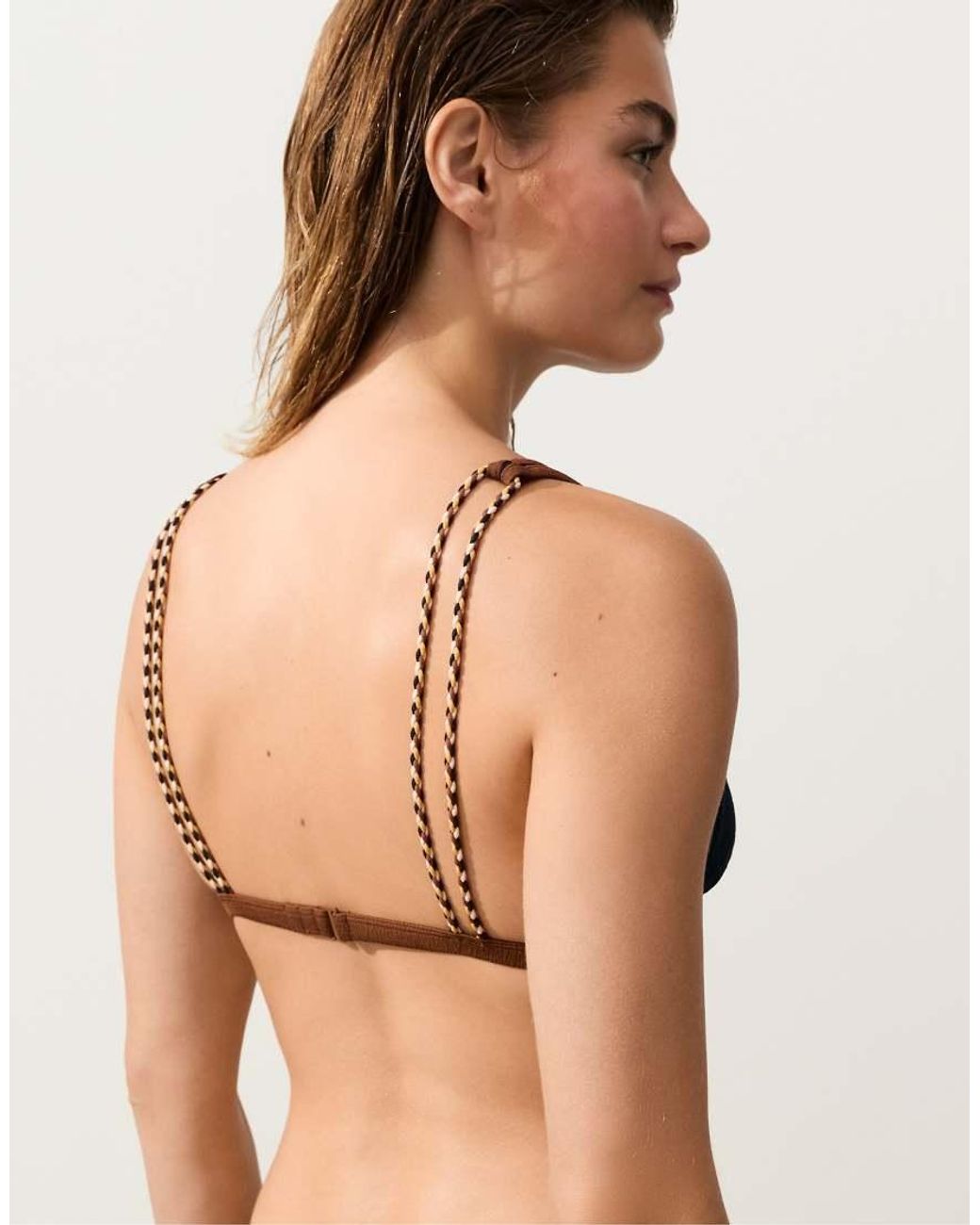 Oysho Black Contrast Braid Halterneck Bikini