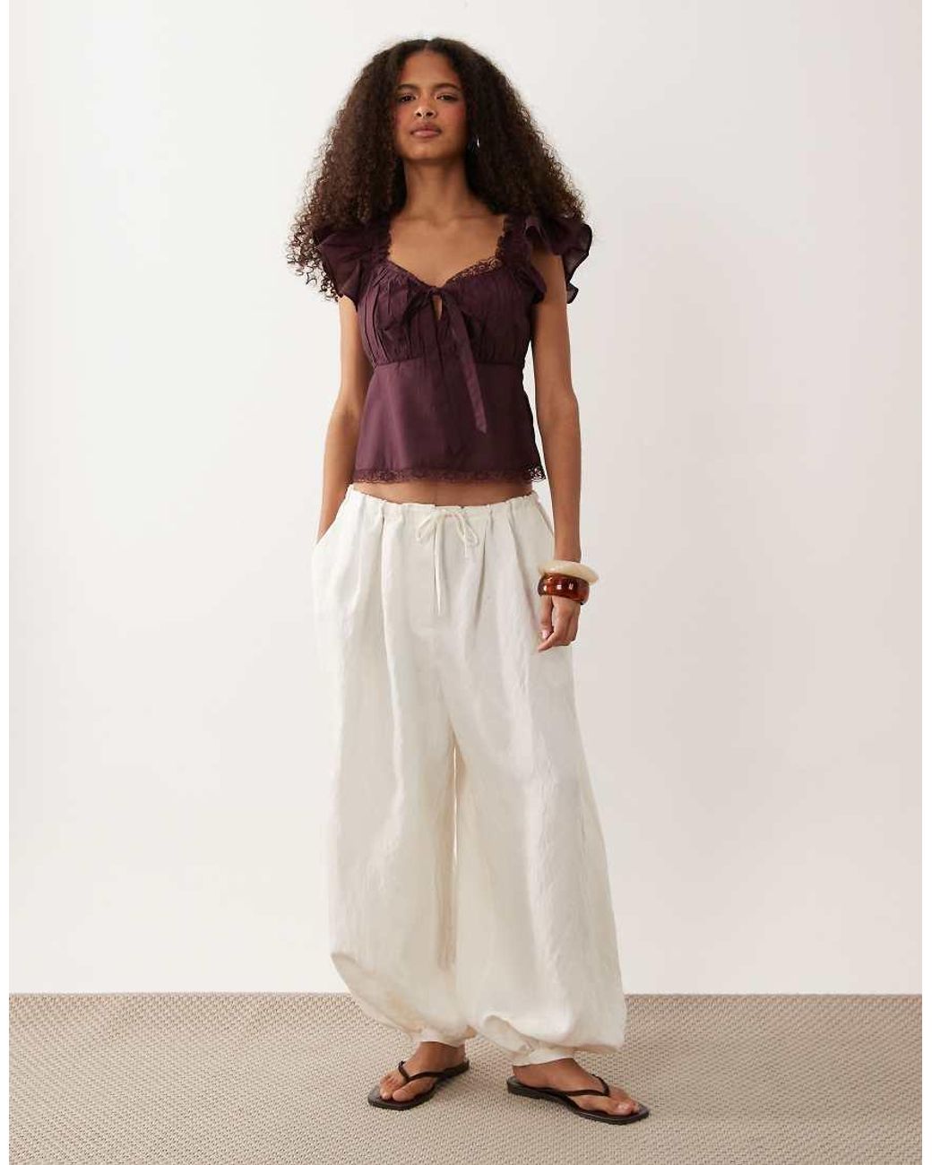 Wednesday's Girl Brown Cap Sleeve Blouse With Lace Trip