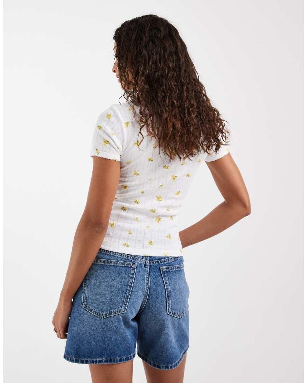 JJXX White Fitted Pointelle Top With Lemon Print