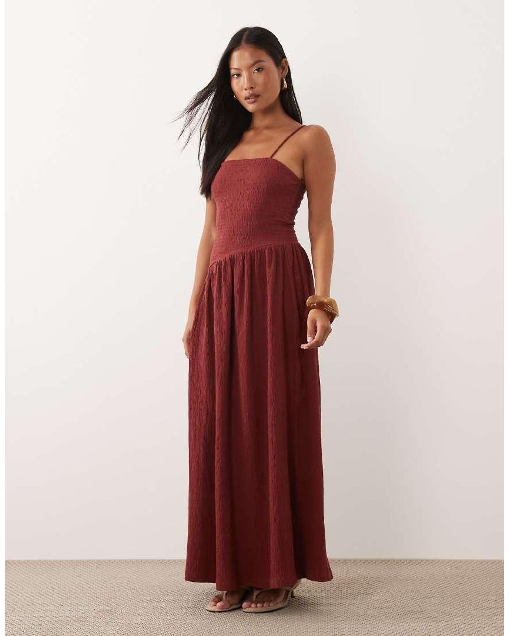 ASOS Red Asos Design Petite Crinkle Cami Tie Back Midi Dress With Asym Waist