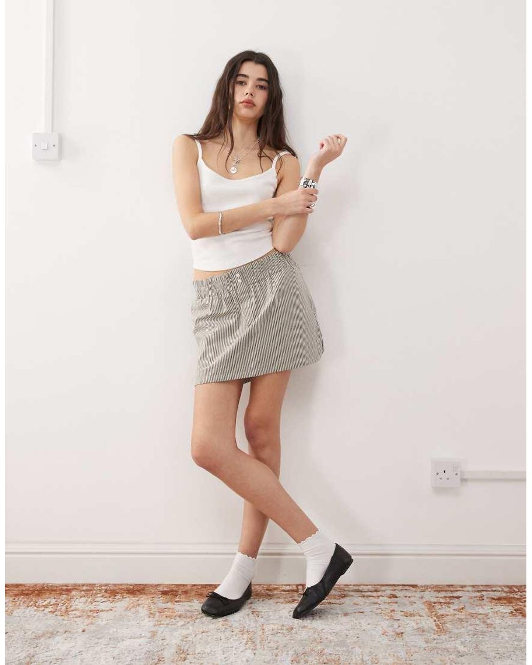 Collusion White Ribbed Cami Top