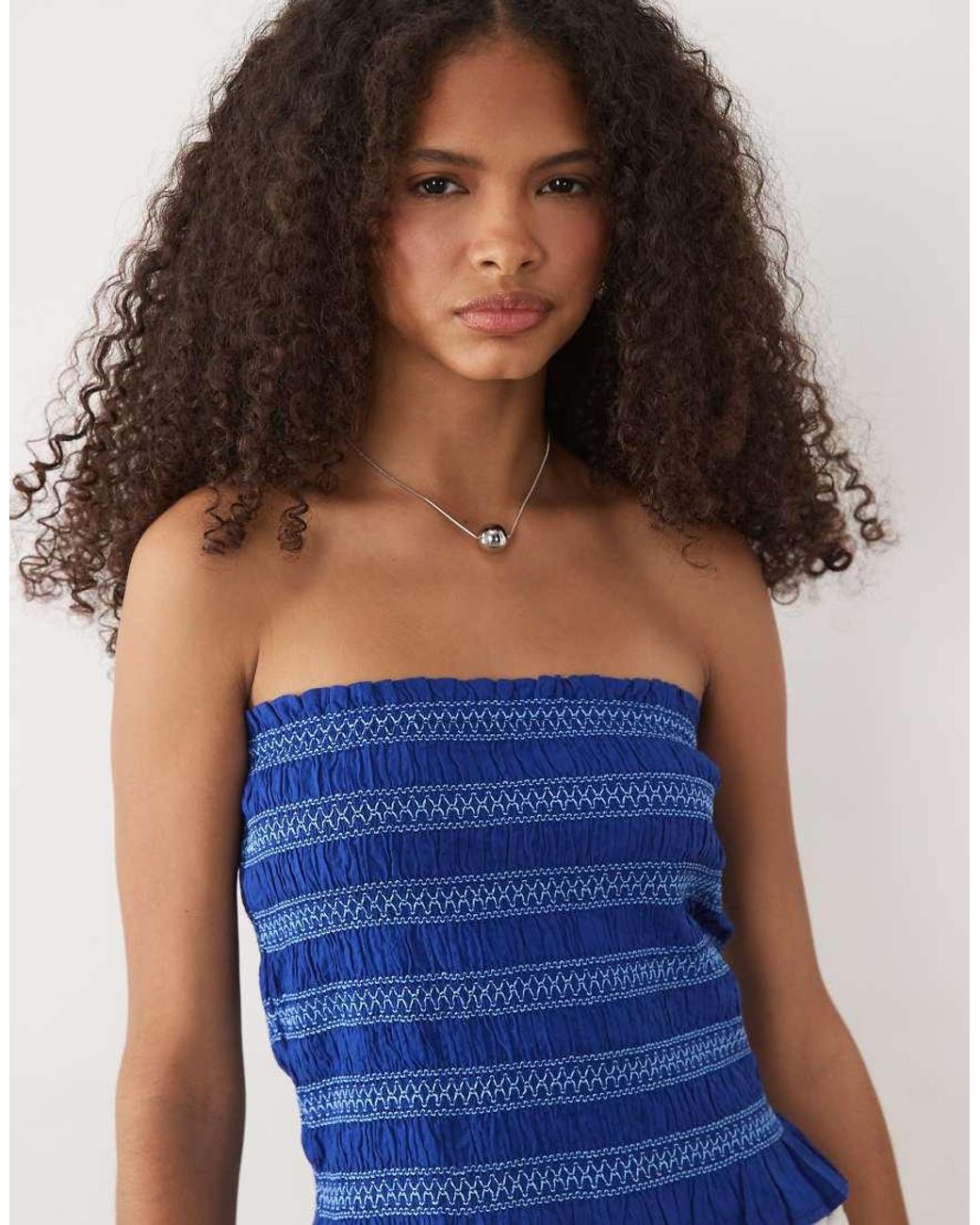 Mango Blue Teen 100% Cotton Ruched Strapless Top