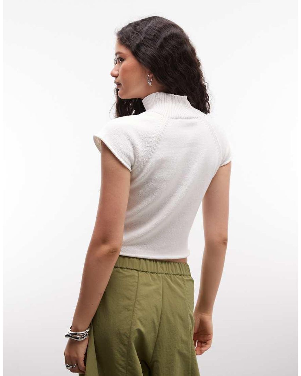 Reclaimed Vintage White Button Through High Neck Compact Knitted Tank