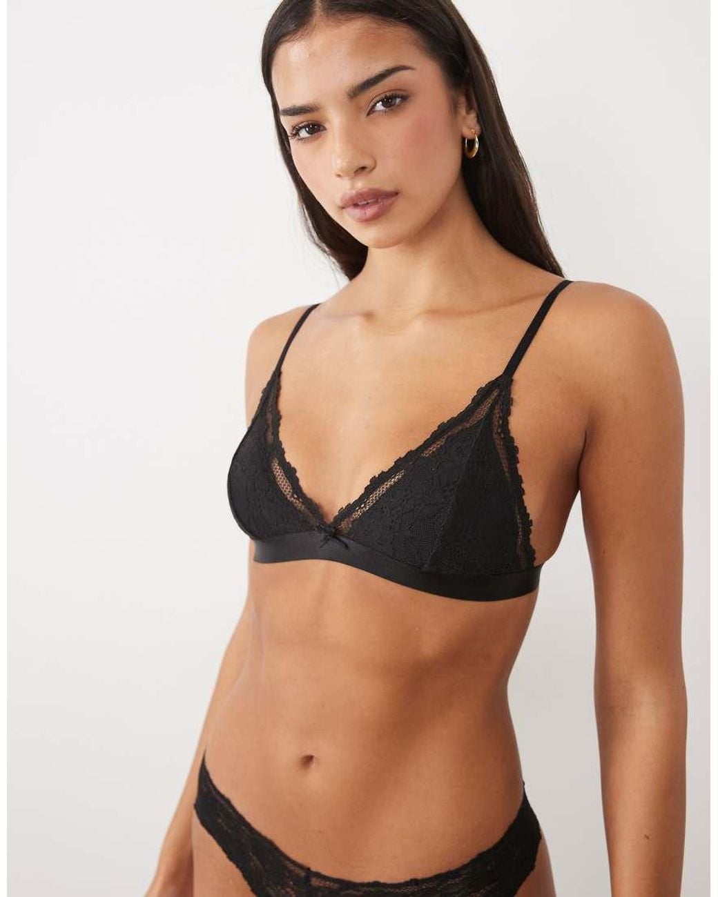 Cotton On Black Everyday Lace Branded Triangle Bra And Brief