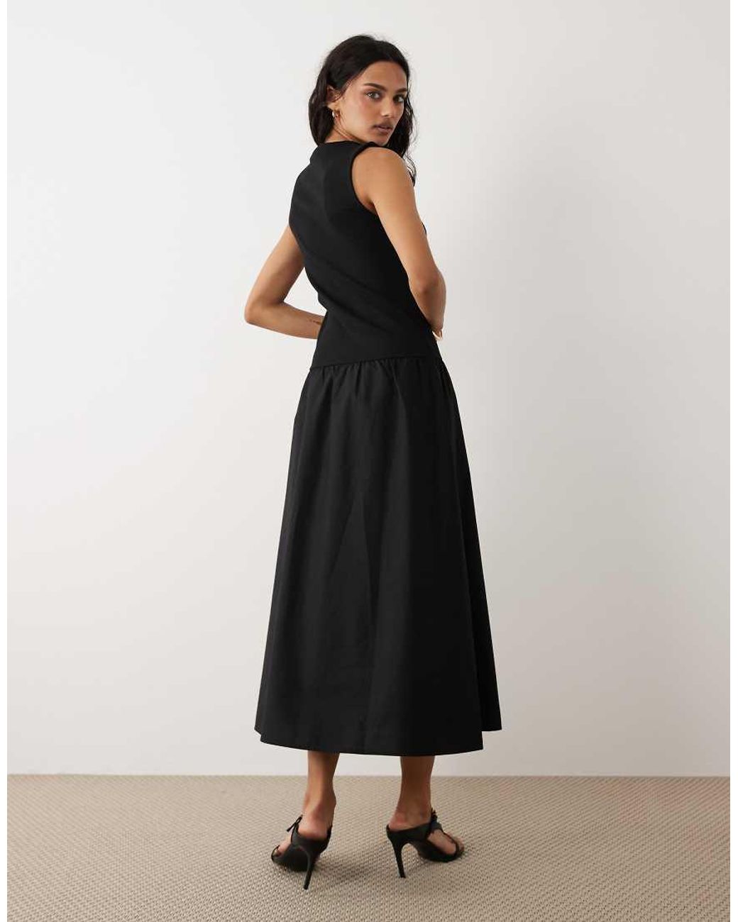 Mango Black Cotton Mix Racer Midi Dress