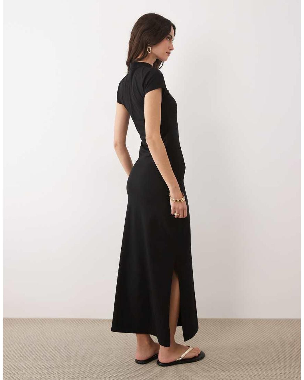 ASOS Cap Sleeve With Rouleau Loop Midi Dress in Black | Lyst UK