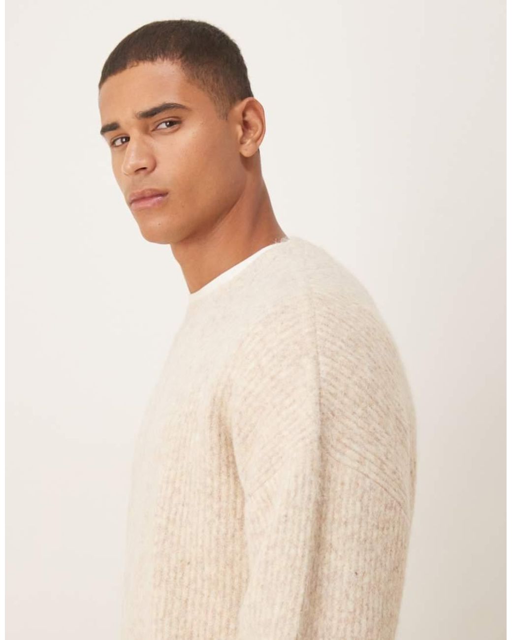 ASOS Natural Oversized Knitted Crew Neck Wool Jumper for men