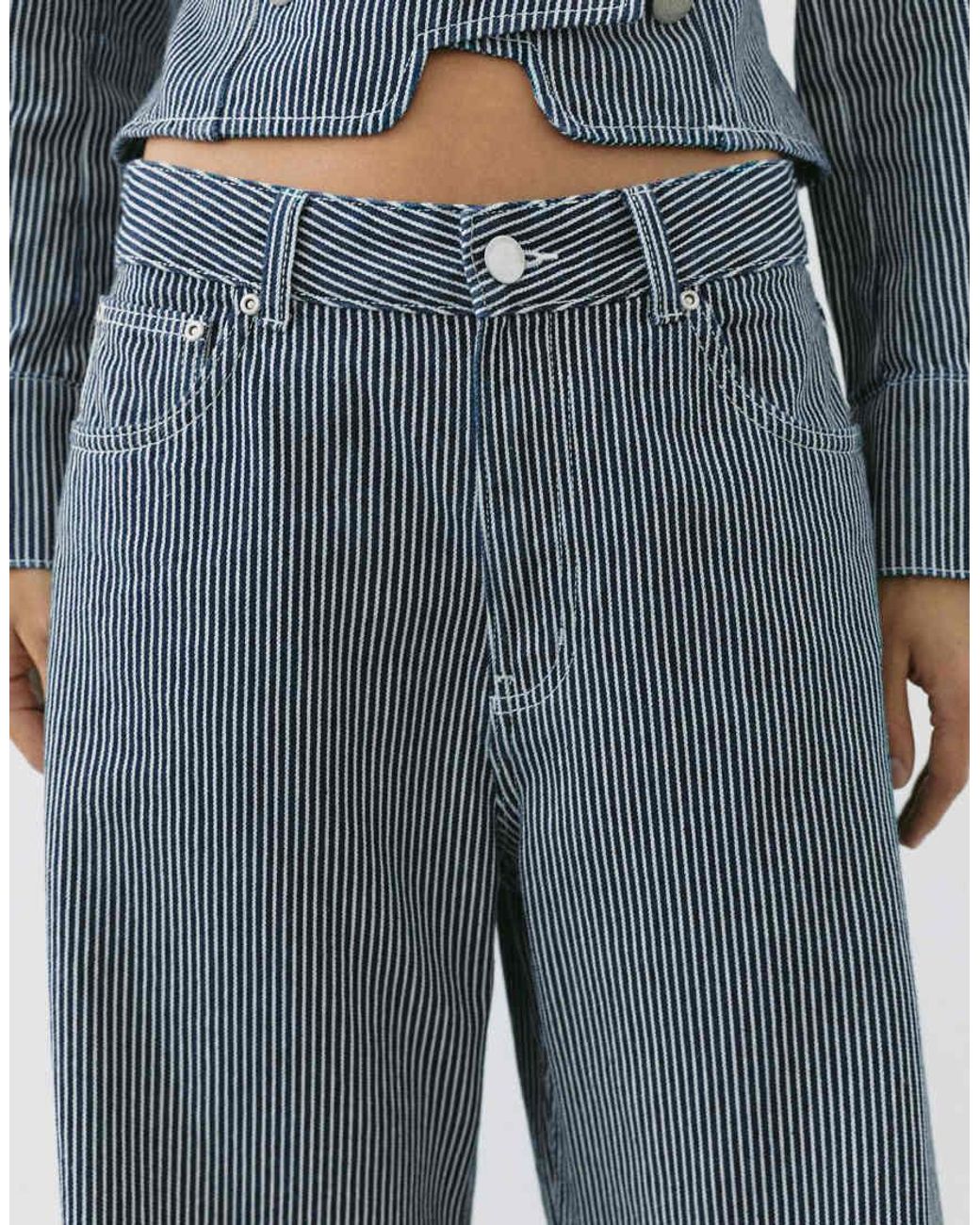 Pull&Bear Blue Low-rise Striped baggy Jeans
