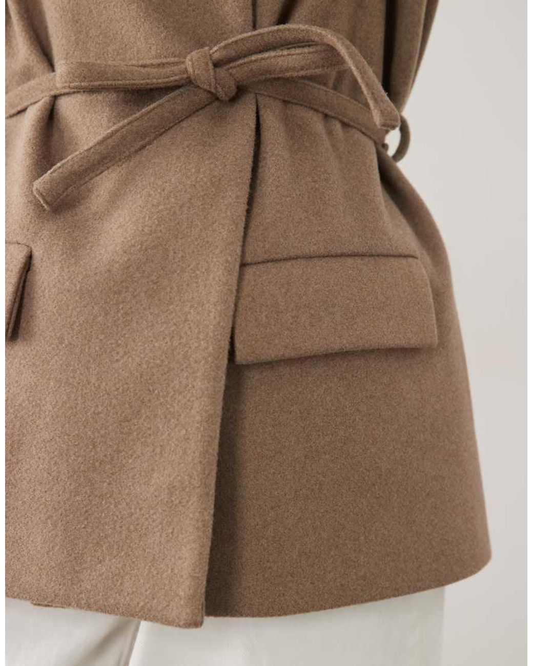 Threadbare White Mock Wool Collarless Belted Blazer