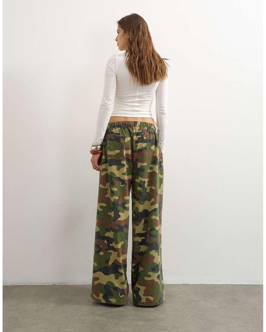 TOPSHOP Green Camo Mid Rise joggers