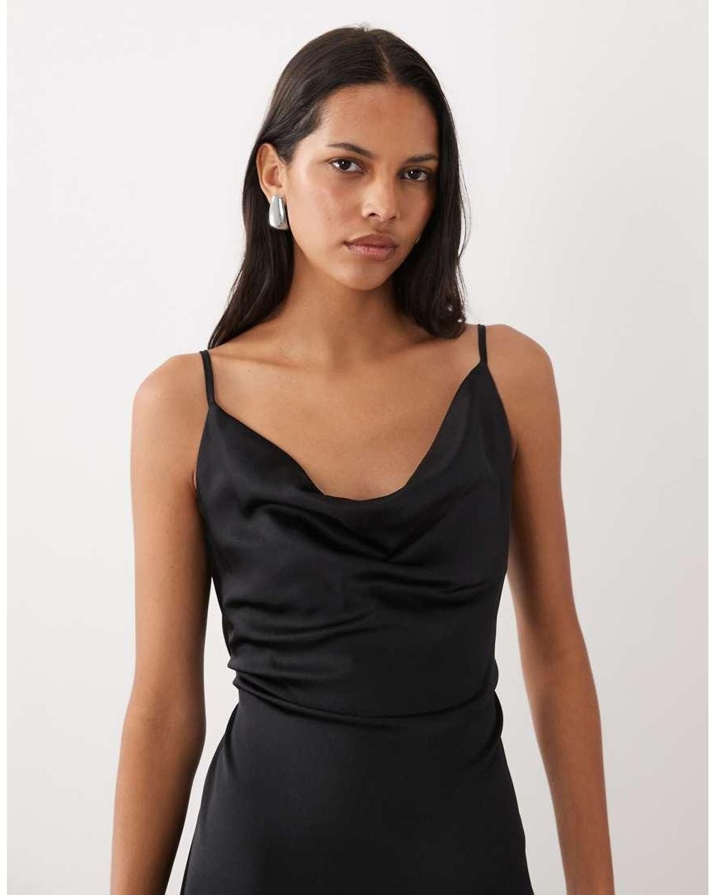 New Look Black Satin Cowl Neck Midi Dress