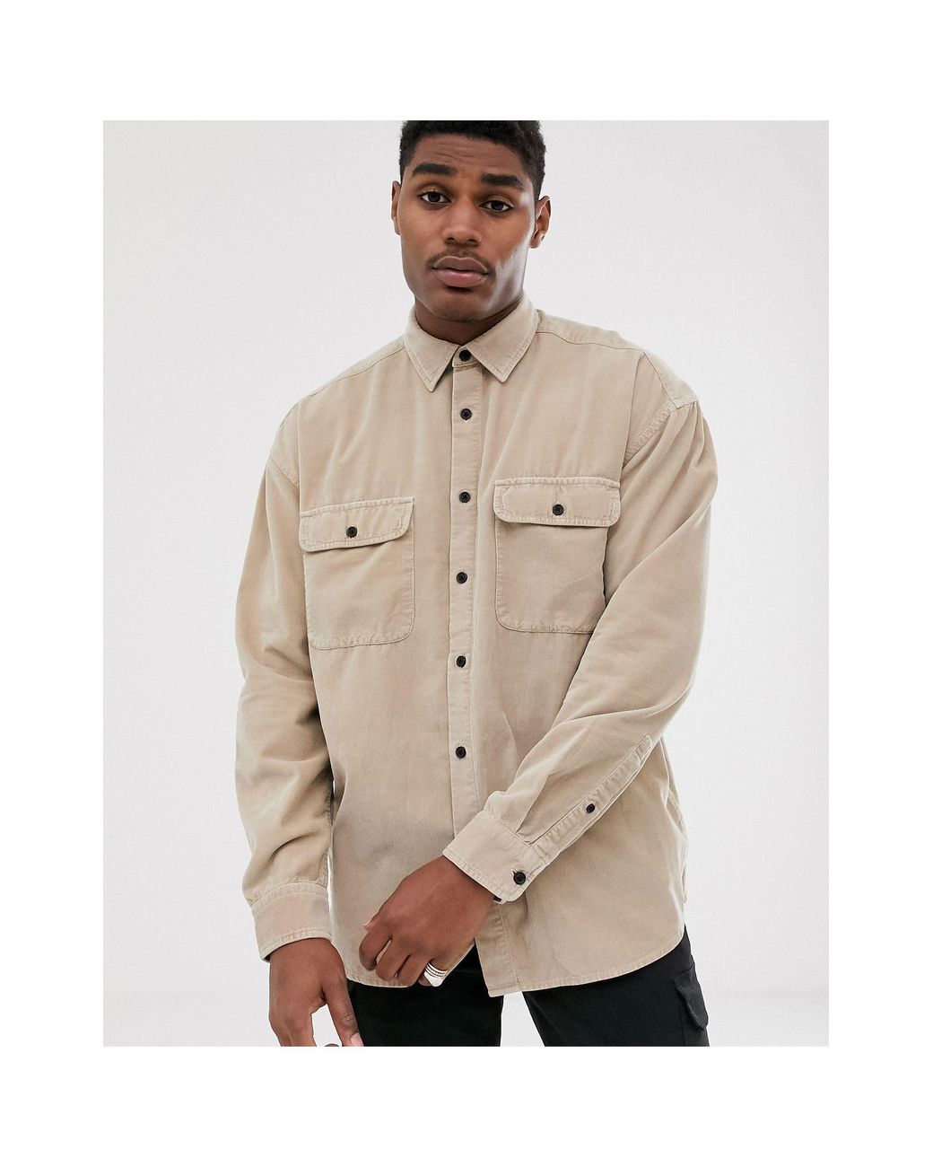 ASOS Oversized Cord Shirt With Double Pockets in Brown for Men | Lyst