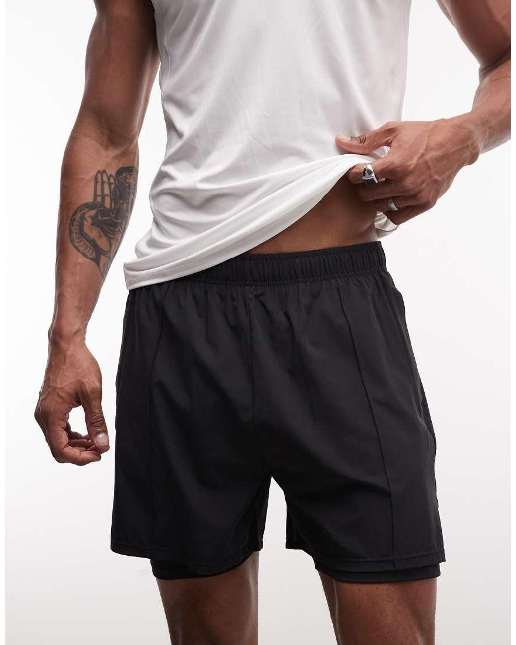 4505 White Woven 5'' 2-in-1 Tennis Short With Pleat Detail And Ball Pocket for men