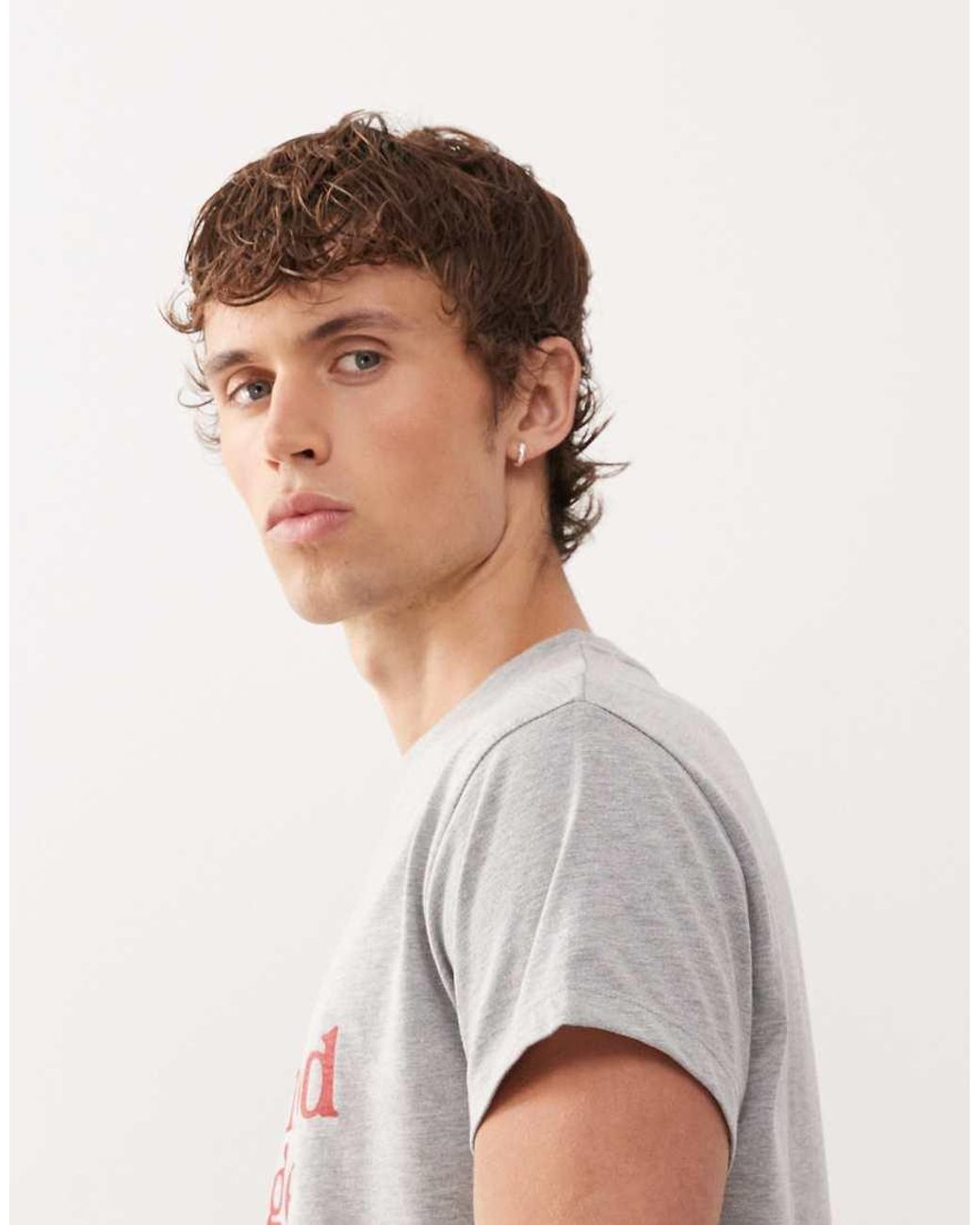 Reclaimed Vintage Gray Slim Boxy Oversized Boxy Oversized Tee With Branded Graphic for men