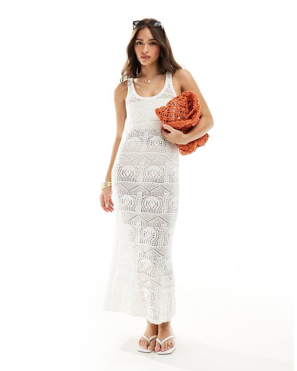 ONLY White Open Knit Maxi Dress