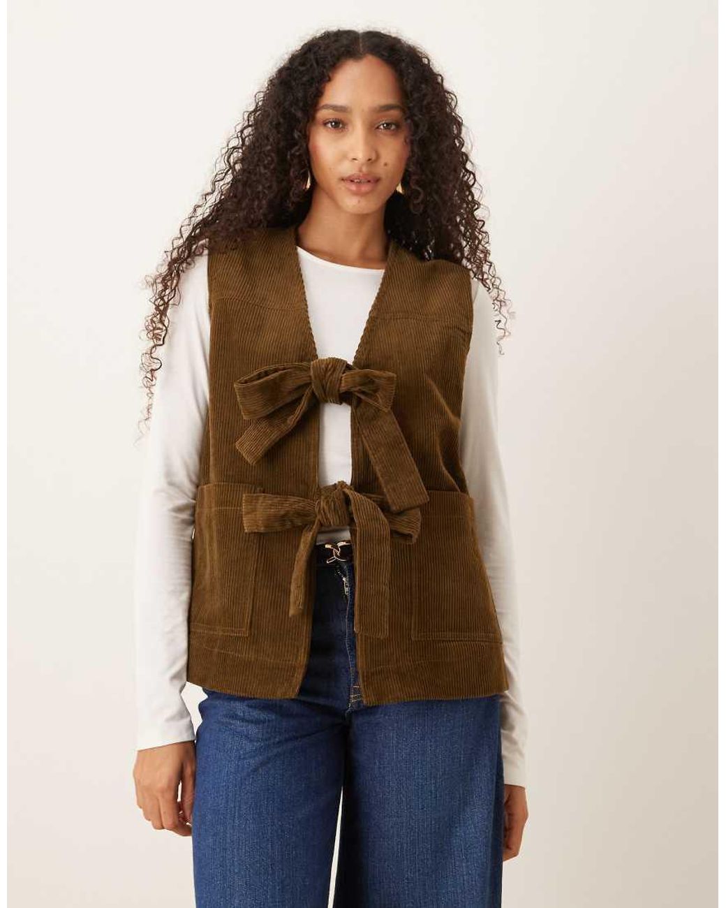 Glamorous Brown Tie Front Waistcoat