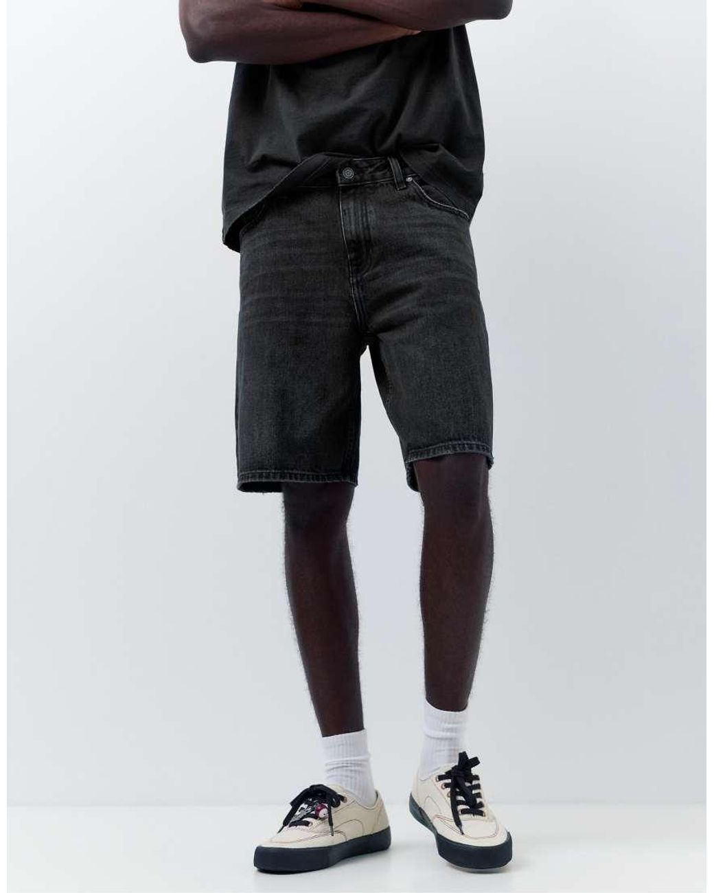 Pull&Bear White Standard Denim Bermuda Shorts for men