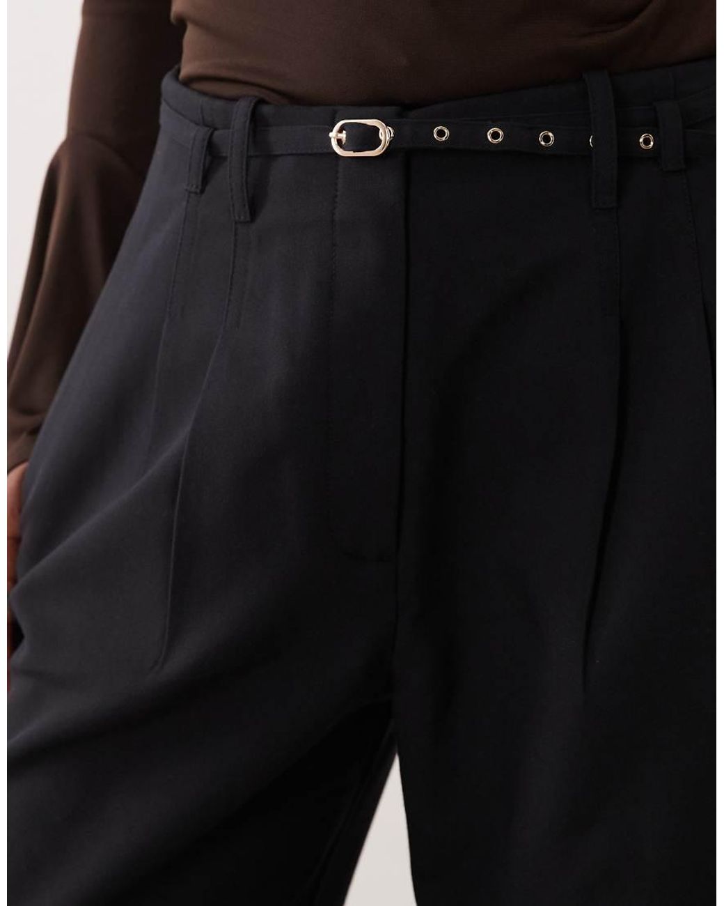 Abercrombie & Fitch Black Curve Love Sloane High Rise Wide Leg Trouser With Belt