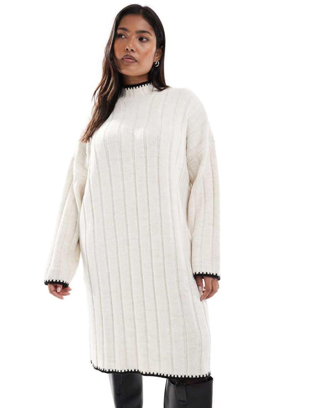 ONLY White Contrast Stitch Knitted Midi Dress