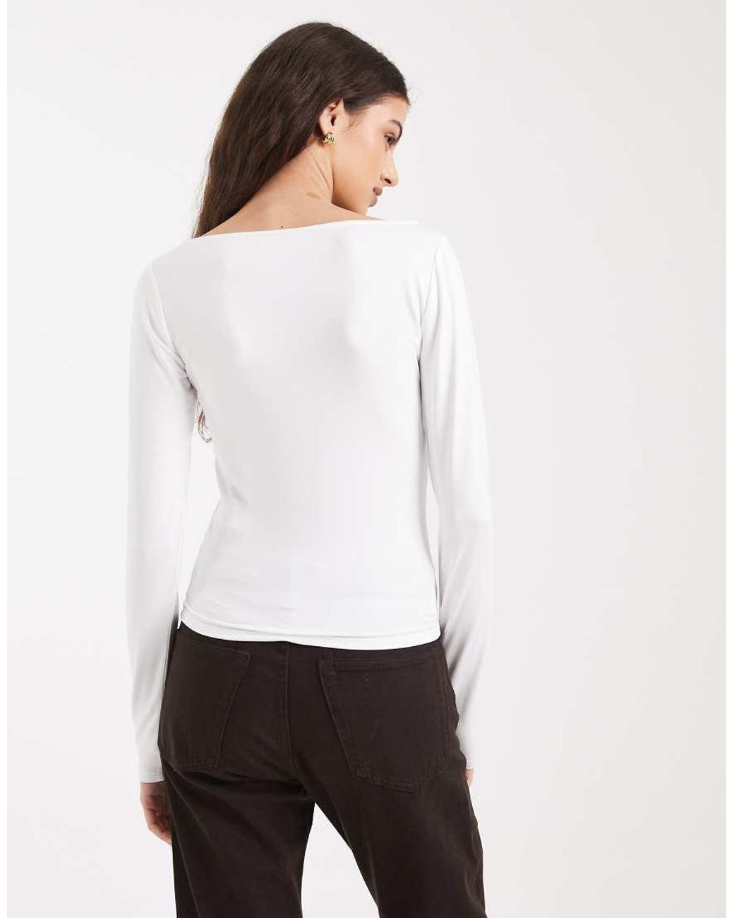 Hollister White Long Sleeve Slash Neck Seamless Top