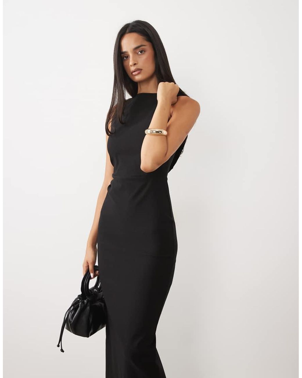 Vesper Yellow Cowl Back High Neck Bengaline Maxi Dress