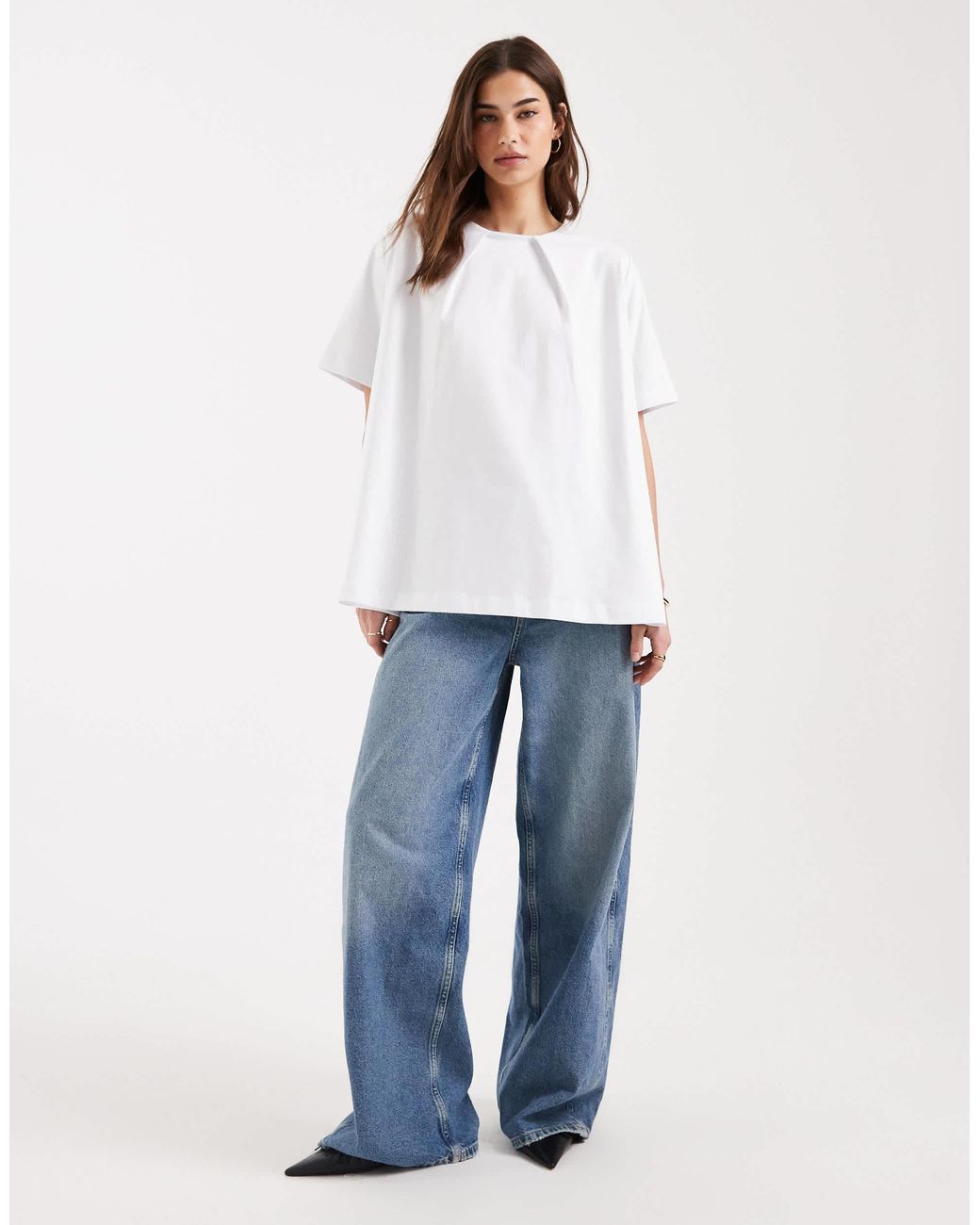 ASOS White Pleated Neck Swing Top