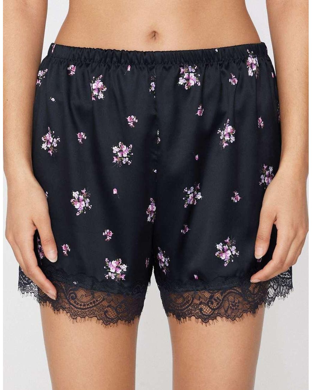 Tezenis Blue Printed Satin And Lace Shorts