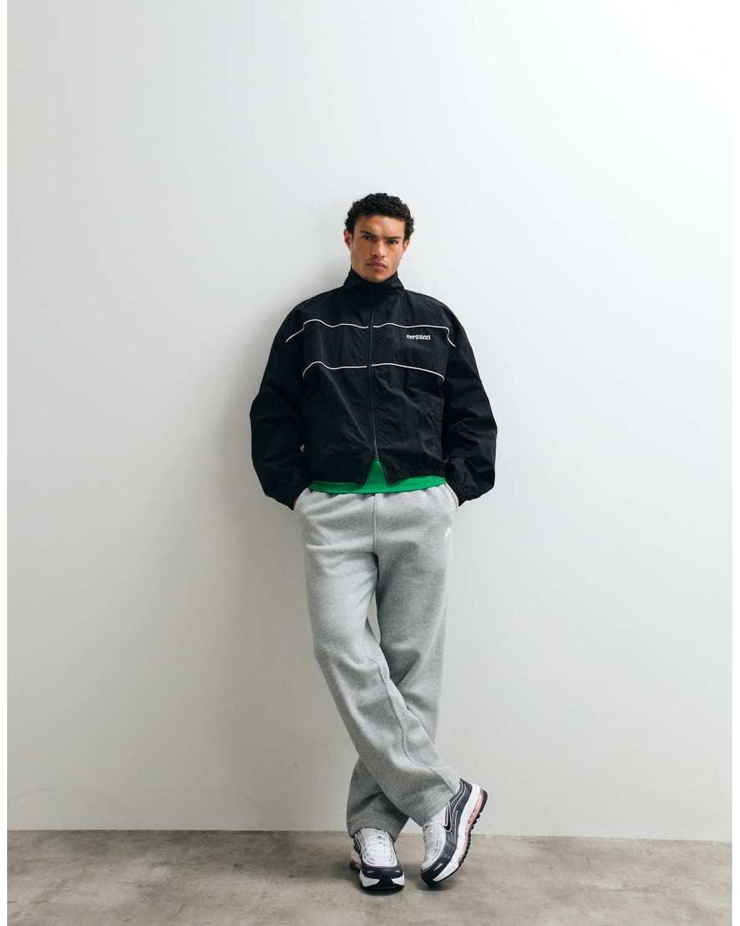 CERNUCCI Black Nylon Funnel Neck Track Jacket With Logo Back Print for men