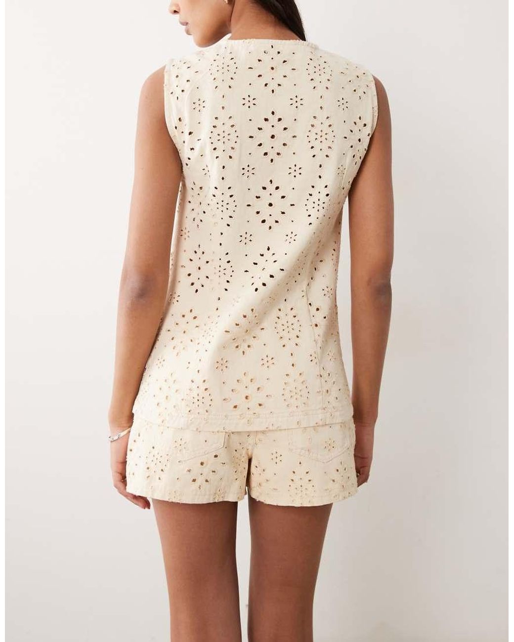 Miss Selfridge Natural Broderie Denim Shorts