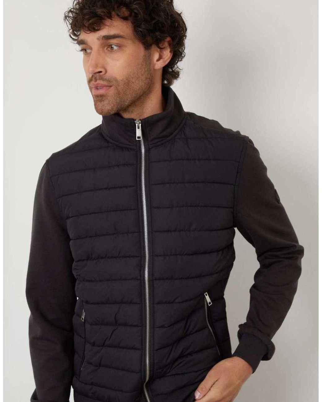 Threadbare Blue Quilted Hybrid Funnel Neck Jacket for men