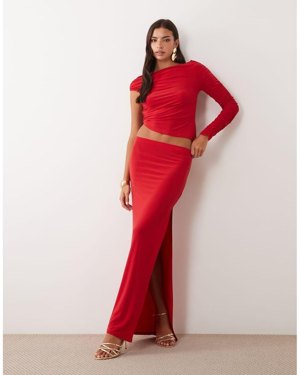 ASOS Red Co-Ord Asymmetric Slinky Draped Top