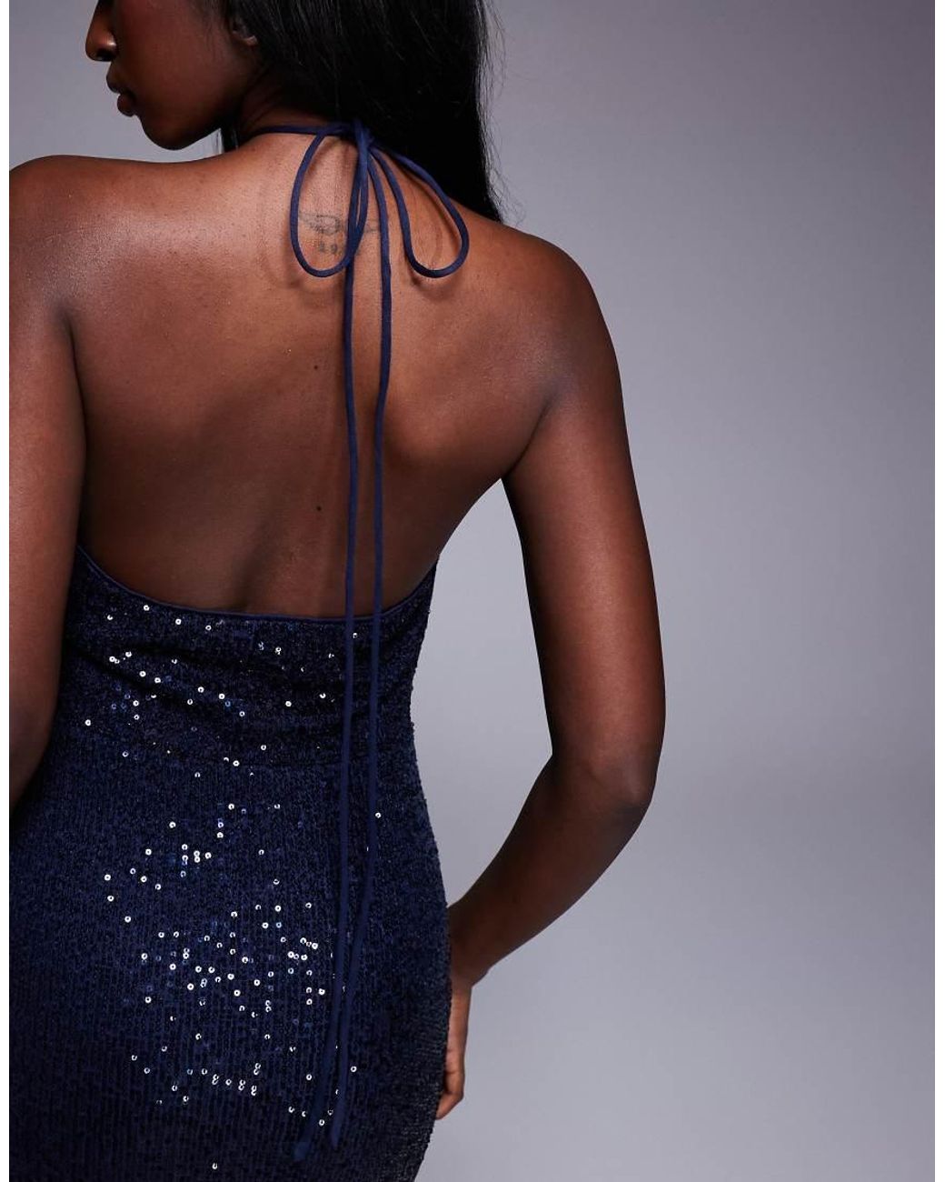 ASOS Blue All Over Sequin Halter Maxi Dress