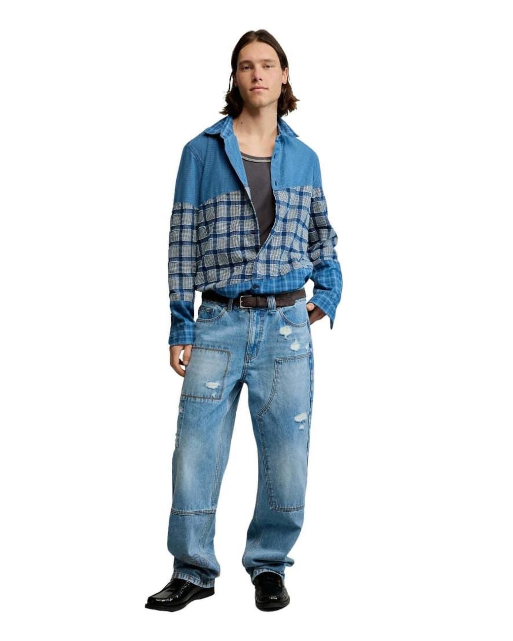 Desigual Blue Patch Checks Shirt for men