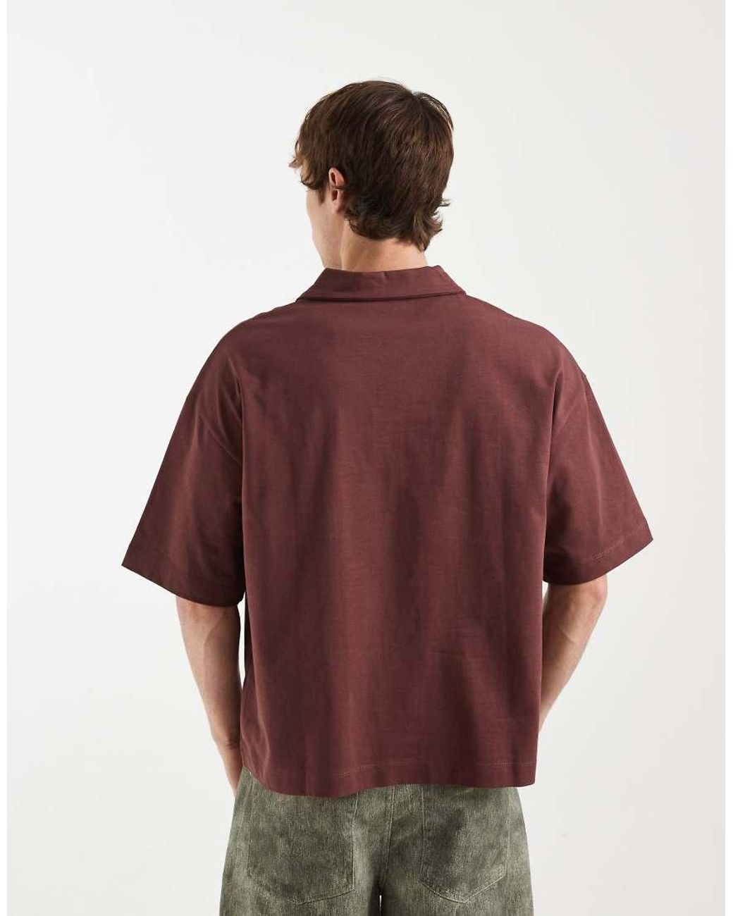 ASOS Brown Heavyweight Boxy Oversized Revere Polo for men