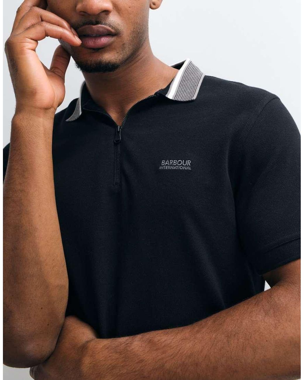 Barbour Blue Newport Short Sleeve Contrast Collar Polo Shirt for men