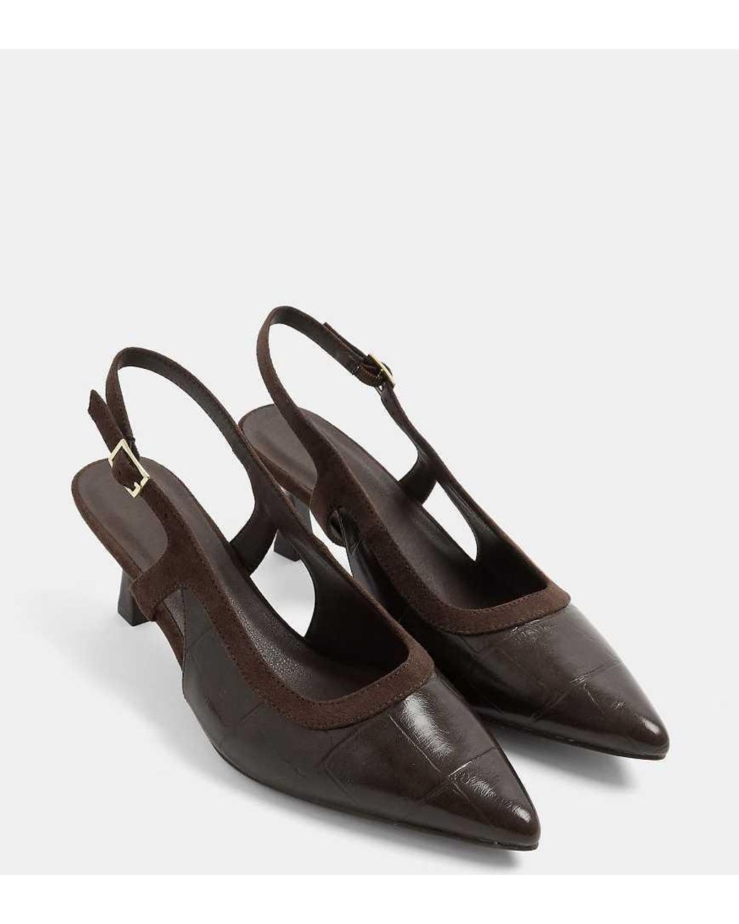 Yours Clothing Black Wide Fit Croc Embossed Sling Back Heels