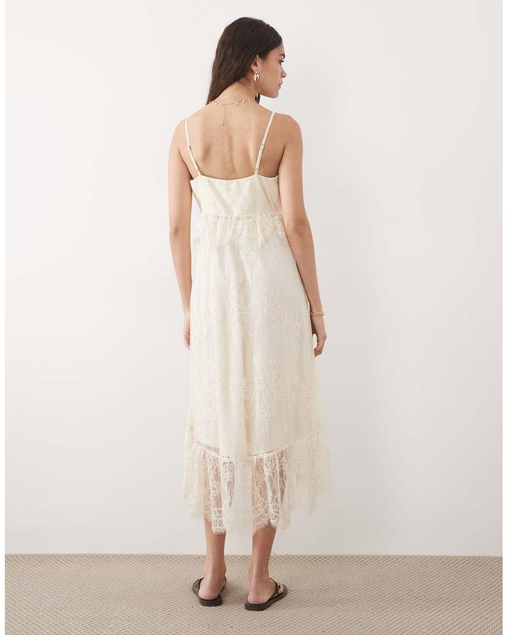 Abercrombie & Fitch Natural Tiered Lace Midi Duster Dress Top