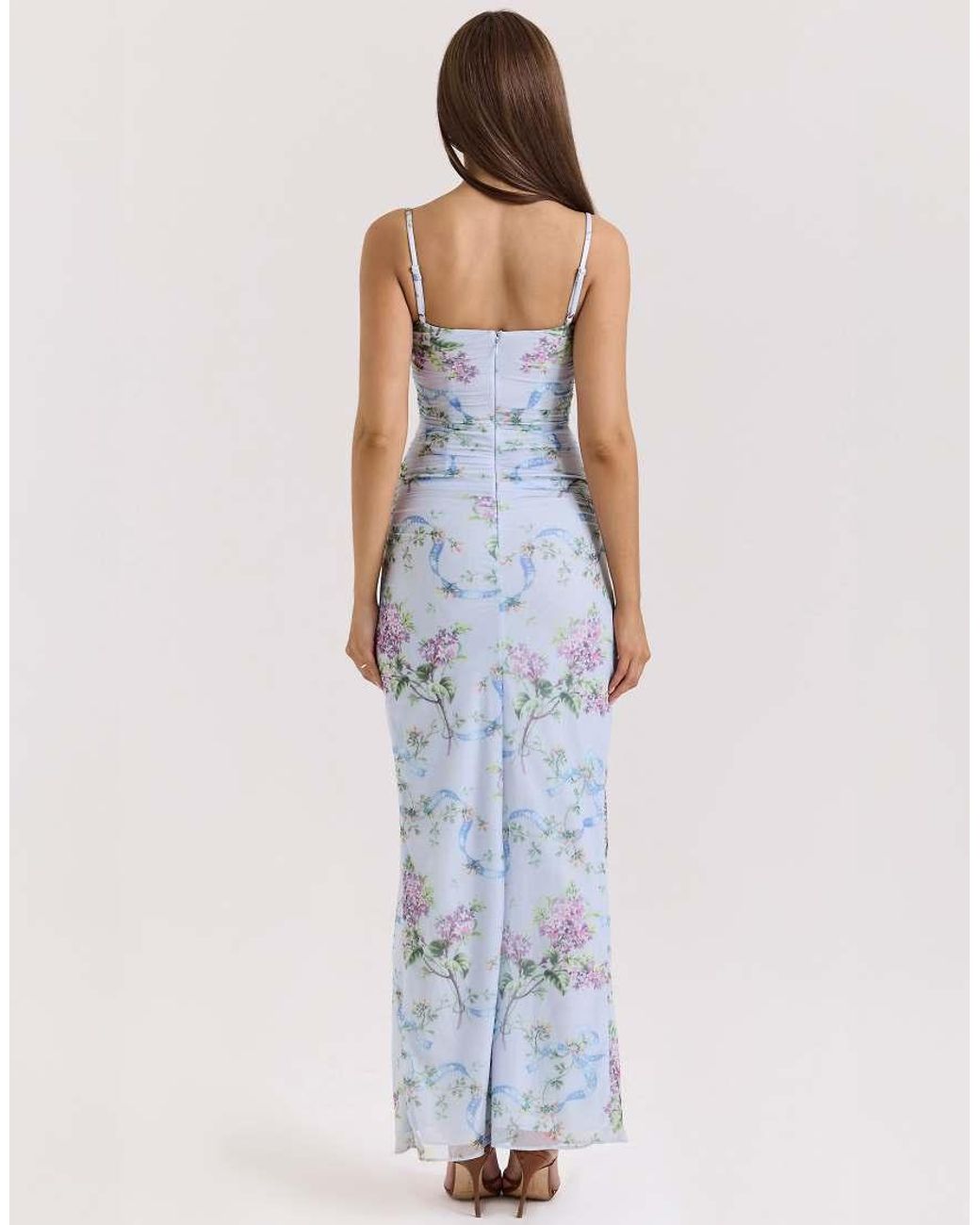 House Of Cb Blue Lini Mesh Maxi Dress
