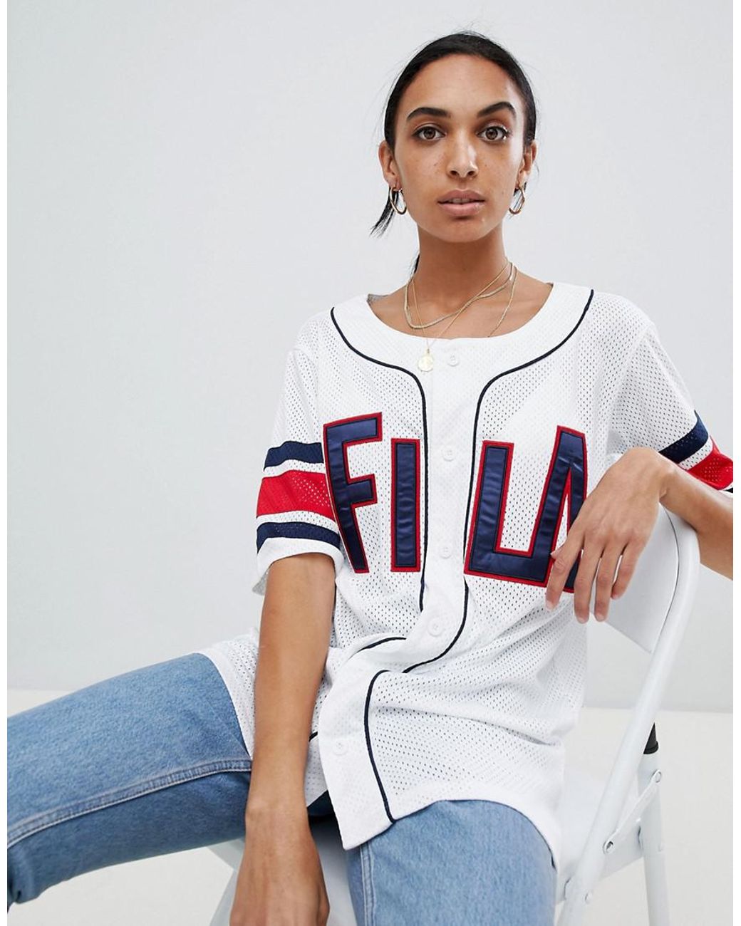 Fila Oversized Baseball Jersey In Mesh in White | Lyst UK