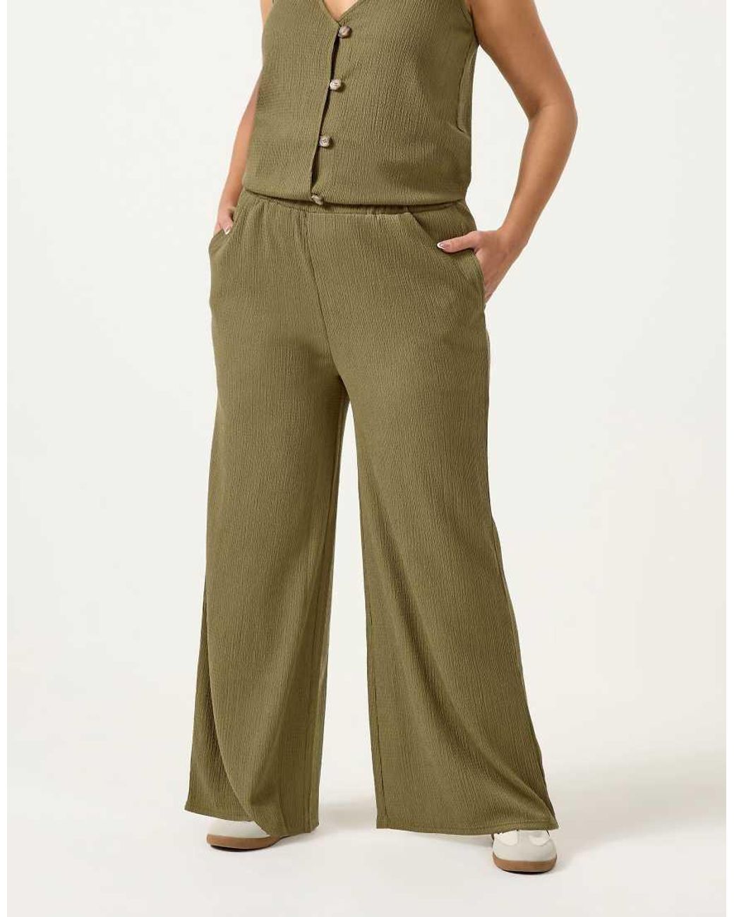 Yours Clothing Green Elasticated Waist Textured Trousers