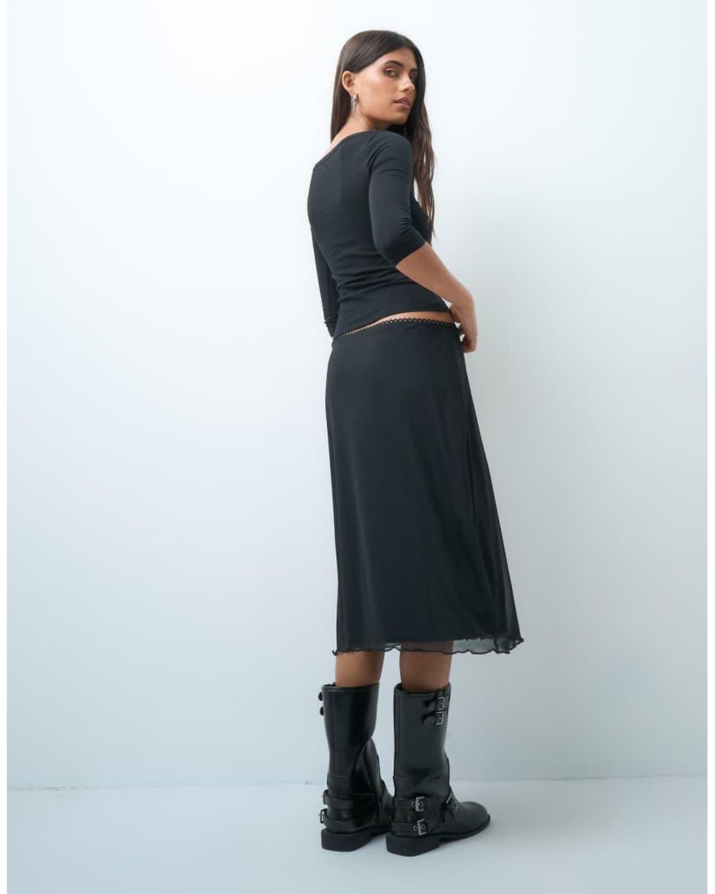 Noisy May Black Low Waist Midi Skirt