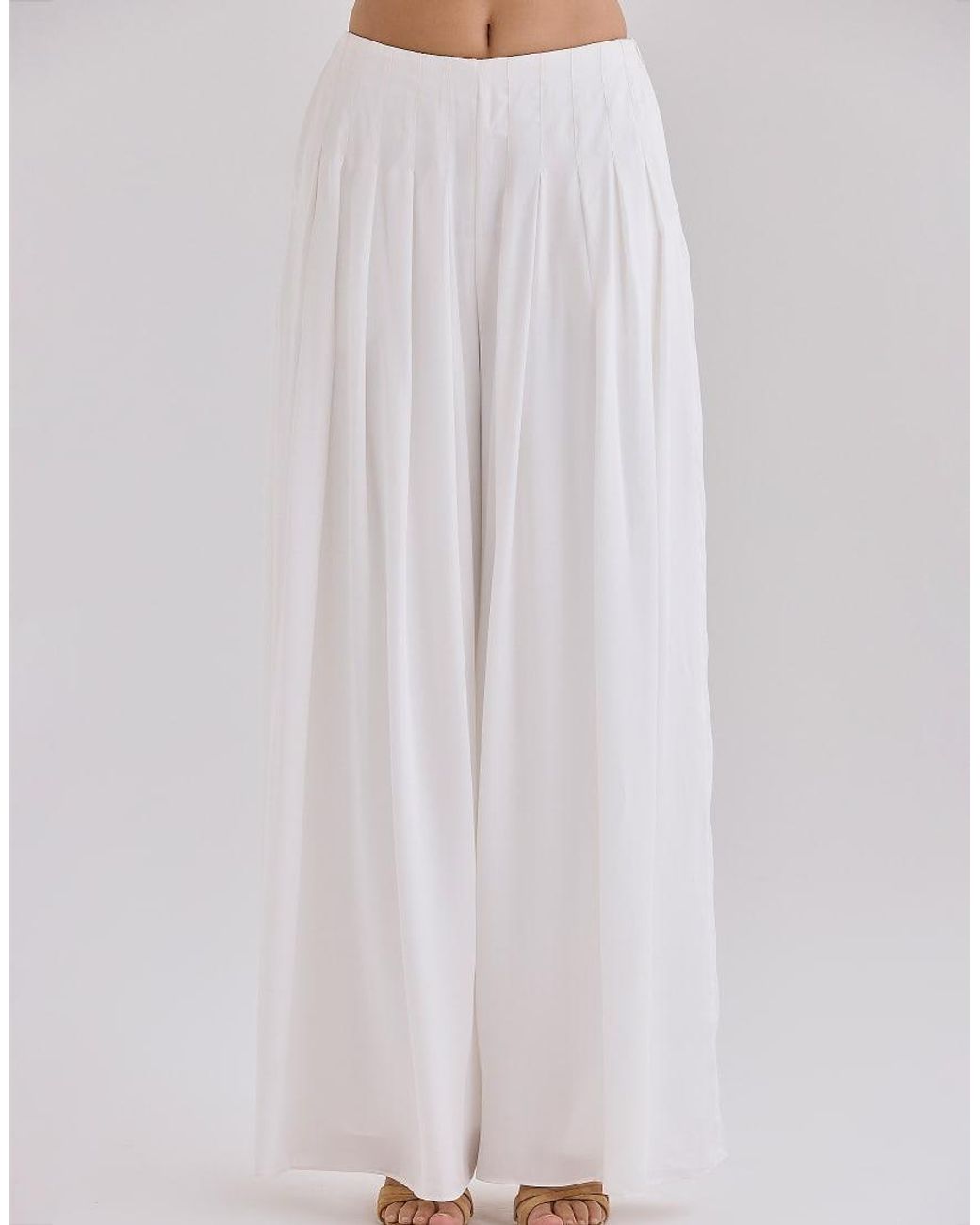 House Of Cb White Alina Sateen Pleated Wide Leg Trousers