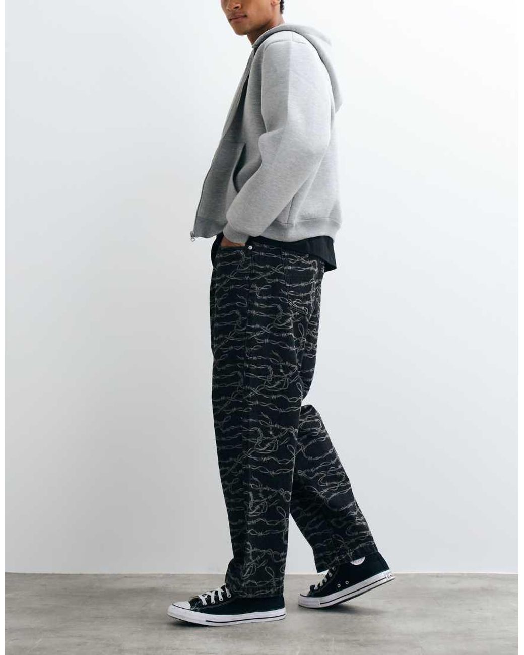 Santa Cruz Gray Barbed Wire Patterned Loose Fit Jeans for men