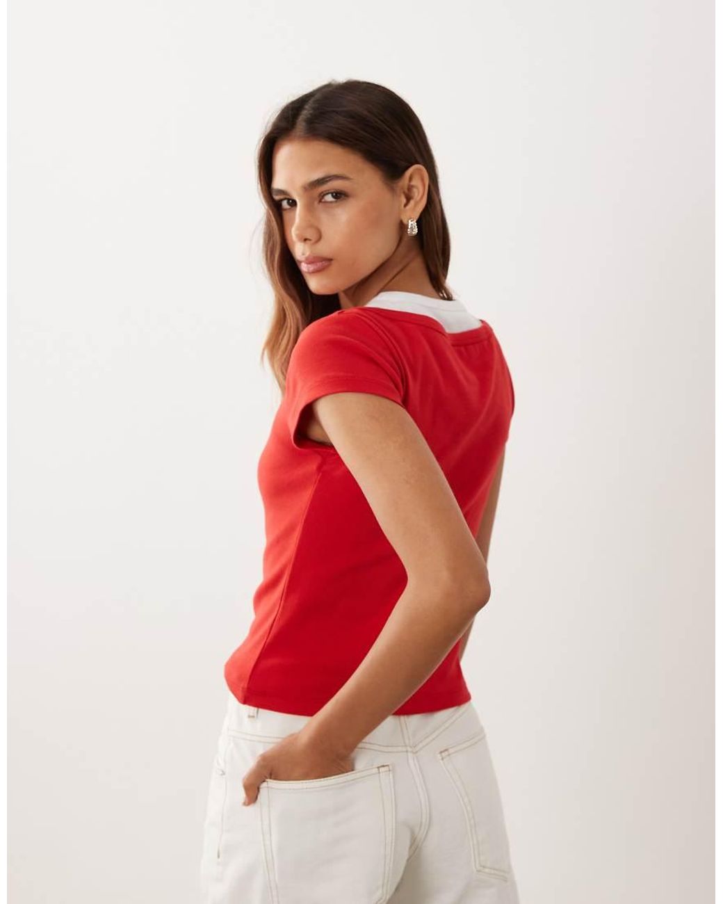 Mango Red Double Layer Short Sleeve Top