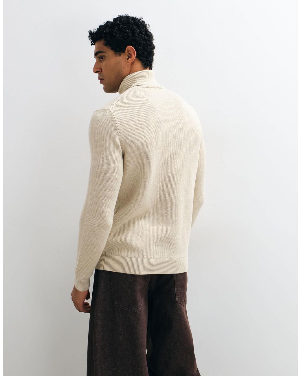 SELECTED Natural Ribbed Knit Turtleneck Sweater for men